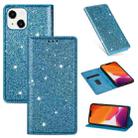 For iPhone 14 Ultrathin Glitter Magnetic Leather Case (Sky Blue) - 1