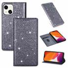 For iPhone 14 Ultrathin Glitter Magnetic Leather Case (Grey) - 1