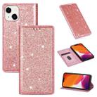 For iPhone 14 Ultrathin Glitter Magnetic Leather Case (Rose Gold) - 1