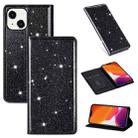 For iPhone 14 Ultrathin Glitter Magnetic Leather Case Max(Black) - 1