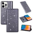 For iPhone 14 Pro Ultrathin Glitter Magnetic Leather Case(Grey) - 1