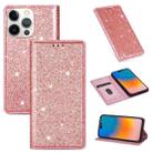 For iPhone 14 Pro Ultrathin Glitter Magnetic Leather Case(Rose Gold) - 1