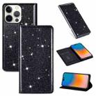 For iPhone 14 Pro Ultrathin Glitter Magnetic Leather Case(Black) - 1