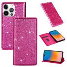 For iPhone 14 Pro Max Ultrathin Glitter Magnetic Leather Case(Rose Red) - 1