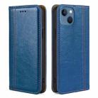 For iPhone 14 Grid Texture Magnetic Flip Leather Phone Case (Blue) - 1