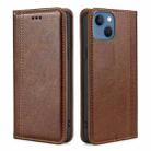 For iPhone 14 Plus Grid Texture Magnetic Flip Leather Phone Case (Brown) - 1