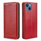 For iPhone 14 Plus Grid Texture Magnetic Flip Leather Phone Case (Red) - 1