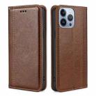 For iPhone 14 Pro Grid Texture Magnetic Flip Leather Phone Case(Brown) - 1