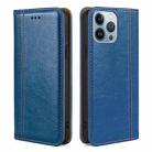 For iPhone 14 Pro Grid Texture Magnetic Flip Leather Phone Case(Blue) - 1