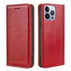 For iPhone 14 Pro Grid Texture Magnetic Flip Leather Phone Case(Red) - 1