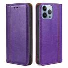 For iPhone 14 Pro Max Grid Texture Magnetic Flip Leather Phone Case (Purple) - 1