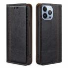 For iPhone 14 Pro Max Grid Texture Magnetic Flip Leather Phone Case (Black) - 1