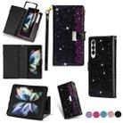 For Samsung Galaxy Z Fold 4 Multi-card Slots Laser Carving Glitter Zipper Leather Case(Black) - 1