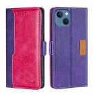 For iPhone 14 Contrast Color Side Buckle Leather Phone Case (Purple + Rose Red) - 1