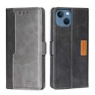 For iPhone 14 Contrast Color Side Buckle Leather Phone Case (Black + Grey) - 1
