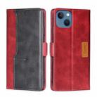 For iPhone 14 Plus Contrast Color Side Buckle Leather Phone Case (Red + Black) - 1
