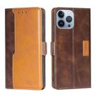 For iPhone 14 Pro Contrast Color Side Buckle Leather Phone Case(Dark Brown + Gold) - 1