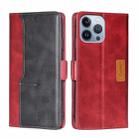 For iPhone 14 Pro Max Contrast Color Side Buckle Leather Phone Case (Red + Black) - 1