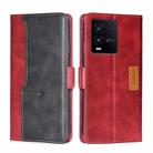For vivo iQOO 10 Contrast Color Side Buckle Leather Phone Case(Red + Black) - 1