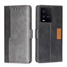 For vivo iQOO 10 Contrast Color Side Buckle Leather Phone Case(Black + Grey) - 1