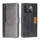 For OnePlus 10T Contrast Color Side Buckle Leather Phone Case(Black + Grey) - 1