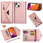 For iPhone 14 Skin Feel Zipper Horizontal Flip Leather Case (Rose Gold) - 1