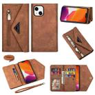 For iPhone 14 Skin Feel Zipper Horizontal Flip Leather Case Max(Brown) - 1