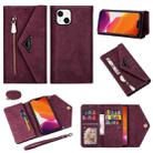 For iPhone 14 Skin Feel Zipper Horizontal Flip Leather Case Max(Wine Red) - 1