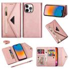 For iPhone 14 Pro Skin Feel Zipper Horizontal Flip Leather Case(Rose Gold) - 1