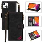 For iPhone 14 Zipper Multi-card Slots Horizontal Flip Leather Case (Black) - 1