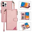 For iPhone 14 Pro Zipper Multi-card Slots Horizontal Flip Leather Case(Rose Gold) - 1