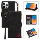 For iPhone 14 Pro Max Zipper Multi-card Slots Horizontal Flip Leather Case(Black) - 1