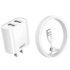 REMAX RP-U35 Jane Series 2.1A Dual USB Port Fast Charger Set, Cable:USB-C/Type-C(CN Plug) - 1