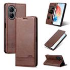 For Honor X40i AZNS Magnetic Calf Texture Flip Leather Phone Case(Dark Brown) - 1