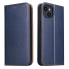 For iPhone 14 Plus Fierre Shann PU Genuine Leather Texture Leather Phone Case (Blue) - 1