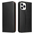 For iPhone 14 Pro Fierre Shann PU Genuine Leather Texture Leather Phone Case(Black) - 1