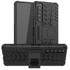 For Sony Xperia 1 II Tire Texture Shockproof TPU+PC Protective Case with Holder(Black) - 1
