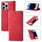 For iPhone 14 Pro Max LC.IMEEKE Strong Magnetic Leather Phone Case with Holder & Card Slots & Wallet (Red) - 1