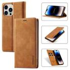 For iPhone 14 Pro Max LC.IMEEKE Strong Magnetic Leather Phone Case with Holder & Card Slots & Wallet (Brown) - 1