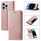 For iPhone 14 Pro LC.IMEEKE Strong Magnetic Leather Phone Case with Holder & Card Slots & Wallet(Rose Gold) - 1