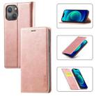 For iPhone 14 Plus LC.IMEEKE Strong Magnetic Leather Phone Case with Holder & Card Slots & Wallet (Rose Gold) - 1