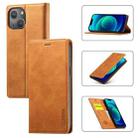 For iPhone 14 Plus LC.IMEEKE Strong Magnetic Leather Phone Case with Holder & Card Slots & Wallet (Brown) - 1