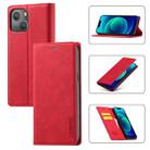 For iPhone 14 LC.IMEEKE Strong Magnetic Leather Phone Case with Holder & Card Slots & Wallet (Red) - 1