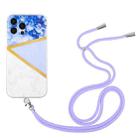 For iPhone 14 Pro Lanyard Stitching Marble TPU Case(Purple) - 1