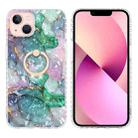 For iPhone 14 Ring Holder 2.0mm Airbag TPU Phone Case (Ink Green Marble) - 1