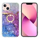 For iPhone 14 Ring Holder 2.0mm Airbag TPU Phone Case (Blue Purple Marble) - 1