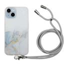 For iPhone 14 Plus Hollow Marble Pattern TPU Shockproof Protective Case with Neck Strap Rope(Grey) - 1