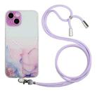 For iPhone 14 Plus Hollow Marble Pattern TPU Shockproof Protective Case with Neck Strap Rope(Pink) - 1