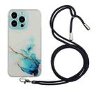 For iPhone 14 Pro Hollow Marble Pattern TPU Shockproof Protective Case with Neck Strap Rope(Blue) - 1