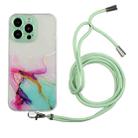 For iPhone 14 Pro Max Hollow Marble Pattern TPU Shockproof Protective Case with Neck Strap Rope(Green) - 1
